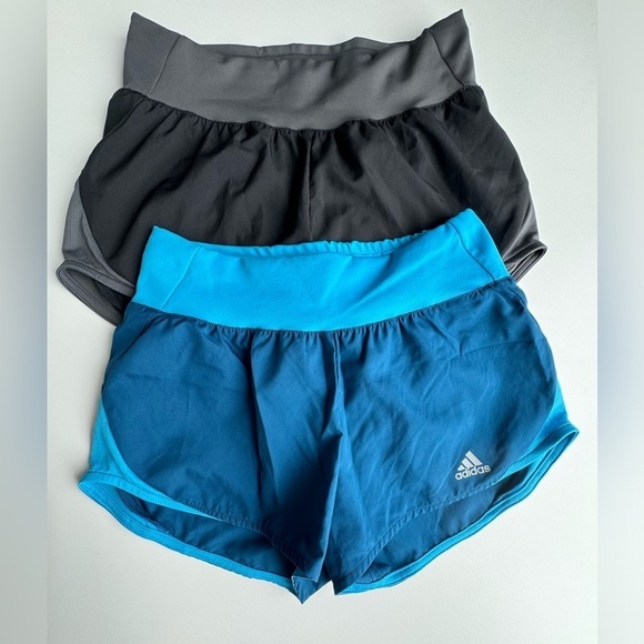 Adidas running shorts  bundle size XS 2 tone blue and black n gray - Picture 1 of 7